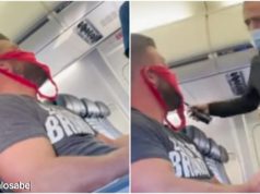 hombre usa tanga como mascarilla