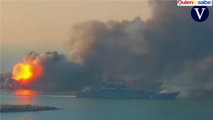Cámara de seguridad capta la destrucción del barco Ruso.