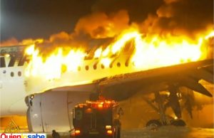 Avión se incendia en pista de Japón, aun no hay claridad de lo que causo el siniestro.