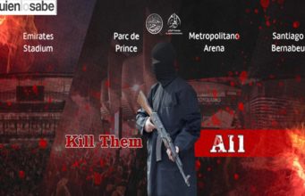 Al Azaim publica amenazas contra estadios donde se jugara la Champions League. Estado Islámico amenaza con esta imagen a los cuartos de final de la Champions League.